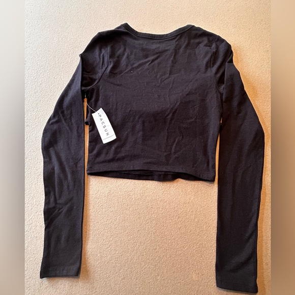 PacSun Black Long Sleeve Crop Top with criss cross front Size XS​ - Picture 2 of 4